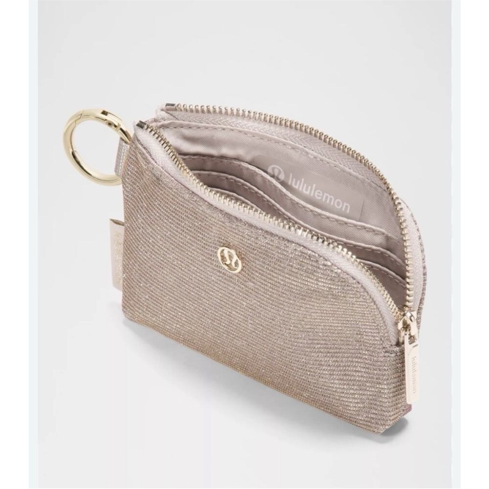 Lululemon Clippable Card Pouch, Glitter In Pink Champagne/Mink/Gold NWT